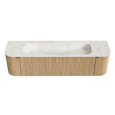 MONDIAZ KURVE-DLUX Meuble de salle de bains 170 cm avec module 25 Len R couleur Oak avec 1 tiroir et 2 portes. Lavabo BIG LARGE central sans trou de robinet couleur Ostra.