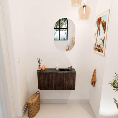 Mondiaz JOYA-DLUX 81.6cm toiletmeubel - ronding links kleur Walnut - Wastafel FAYE positie Rechts 1 kraangat kleur Lava.