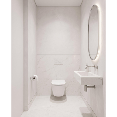 QeramiQ Dely Toiletset - inbouwreservoir Qeramiq Flush - 35mm zitting - natuursteen wit marmeren bedieningsplaat - ronde knoppen - glans wit