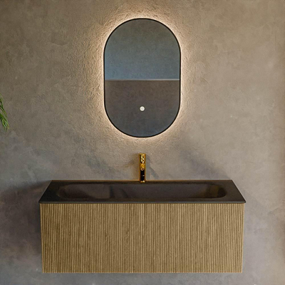 Mondiaz KURVE Badkamermeubelset - 110x46x40cm - 1 lade - wastafel solid surface - midden - 1 kraangat - Dusk