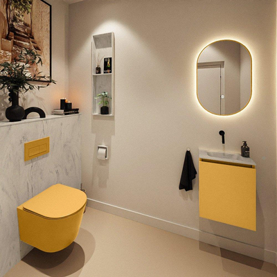 MONDIAZ TURE-DLUX Meuble WC 40 cm Ocher. EDEN vasque Opalo position milieu. Sans trou de robinet.