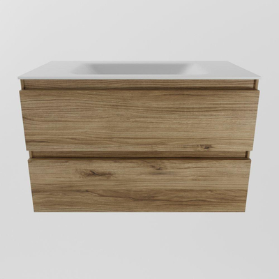 Mondiaz Aivy badmeubelset - 80x45x50cm - 0 kraangaten - 1 wasbak talc Solid surface - Midden - 2 lades - Zonder spiegel - Melamine Chai