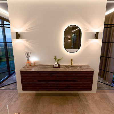 Mondiaz CIRO-DLUX Badkamermeubelset - 170x45x50cm - Solid surface wastafel Sombra - 1 wasbak Rechts - 1 kraangat - 4 lades - Ruby