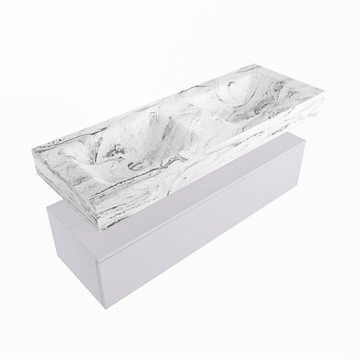 Mondiaz ALAN-DLUX Ensemble de meuble - 130cm - meuble Cale mat - 1 tiroir - Lavabo Cloud Glace suspendu - vasque Gauche et droite - 0 trous de robinet