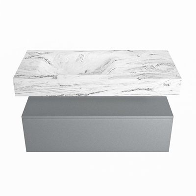 MONDIAZ ALAN - DLUX Badkamermeubelset - 100cm - onderkast - Plata - 1 lade - vrijhangende wastafel - wasbak links - 0 kraangaten - Glace