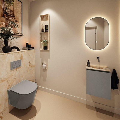 MONDIAZ TURE-DLUX Meuble toilette - 40cm - Smoke - EDEN - vasque Frappe - position droite - sans trou de robinet