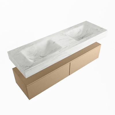 Mondiaz ALAN-DLUX Ensemble de meuble - 150cm - meuble Oro mat - 2 tiroirs - Lavabo Cloud Opalo suspendu - vasque Gauche et droite - 2 trous de robinet