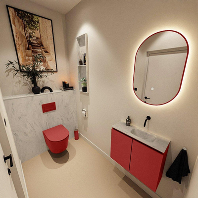 MONDIAZ TURE-DLUX Meuble WC 60 cm Fire. EDEN vasque Opalo position droite. Sans trou de robinet.