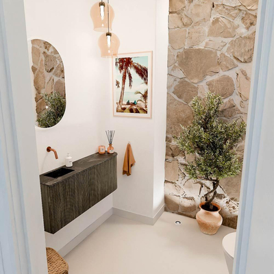 Mondiaz JOYA-DLUX 101.6cm toiletmeubel - ronding rechts kleur Shadow - Wastafel FAYE positie Links Zonder kraangat kleur Lava.