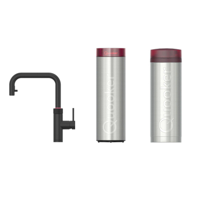 Quooker BE Flex Square Robinet d'eau bouillante - bec pivotant & extractible - PRO3 incl. réservoir Cube - Eau chaude / bouillante / pétillante / filtrée - noir