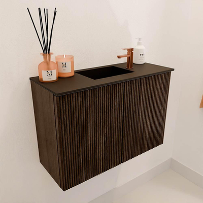 Mondiaz JOYA 60cm toiletmeubel - kleur Walnut - Wastafel FAYE positie Midden 1 kraangat kleur Urban.