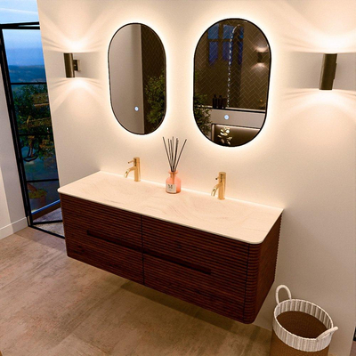 Mondiaz CIRO-DLUX Ensemble de meubles de salle de bains - 140x45x50cm - Plan vasque solid surface Meli - 2 vasques Double - 2 trous de robinet - 4 tiroirs - Ruby