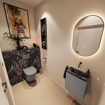 MONDIAZ TURE-DLUX Meuble toilette - 40cm - Smoke - EDEN - vasque Lava - position centrale - sans trou de robinet