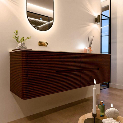 Mondiaz CIRO-DLUX Badkamermeubelset - 170x45x50cm - Solid surface wastafel Meli - 1 wasbak Links - zonder kraangaten - 4 lades - Ruby