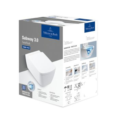 Villeroy & Boch Subway 3.0 pack wandcloset set twist flush - met zitting CeramicPlus - glans wit