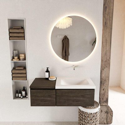 MONDIAZ BUKLA 100cm ensemble de meuble avec module 40 couleur Marron Foncé avec 2 tiroirs. Lavabo CLOUD à droite 0 trous de robinet couleur Talc.