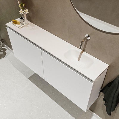 MONDIAZ TURE Toiletmeubel 120x23x50cm met 0 kraangaten 2 deuren talc mat Wastafel Eden rechts Solid Surface Wit