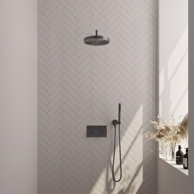 BRAUER Stripe Douche de tête thermostatique encastrée - boutons-poussoirs - SET 26 - pomme de douche 25 cm - bras mural courbé - douchette à main barre - flexible de douche - coude de raccord mural - gunmetal brossé PVD