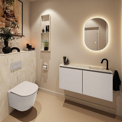 MONDIAZ TURE-DLUX meuble de toilettes 100 cm Linen. EDEN lavabo Ostra position droite. Avec 1 trou de robinet.