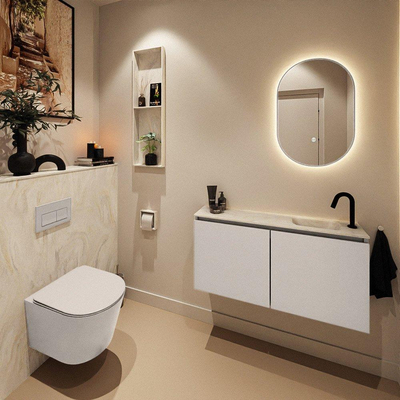 MONDIAZ TURE-DLUX Meuble toilette - 100cm - Linen - EDEN - vasque Ostra - position droite - 1 trou de robinet