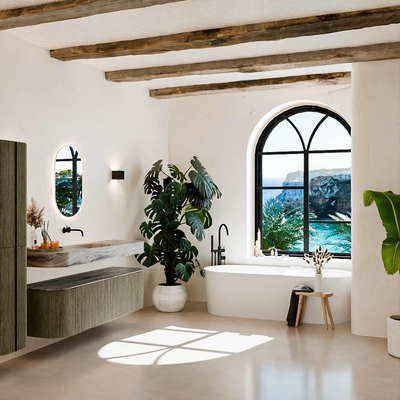 MONDIAZ THOR-DLUX 160cm badmeubel ronding links + rechts kleur Shadow met 1 lade en 2 deuren. Vrijhangende wastafel CLOUD Midden zonder kraangat kleur Sombra.