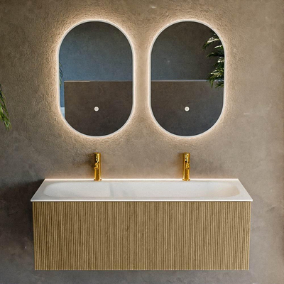 Mondiaz KURVE Ensemble de meuble de salle de bains - 120x46x40cm - 1 tiroir - lavabo solid surface - centre - 2 trous de robinet - Dusk