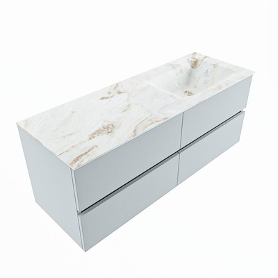 Mondiaz VICA-DLUX ensemble de meuble de salle de bain - 130cm - meuble sous-vasque argile - 4 tiroirs - lavabo encastré nuage droite - 1 trou de robinet - version haute de 60cm - frape