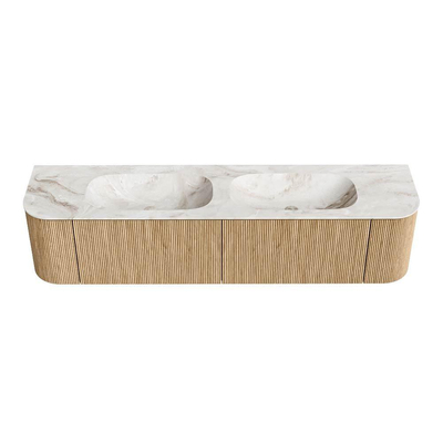 MONDIAZ KURVE-DLUX 190cm Meuble salle de bain avec module 25 G et D - couleur Oak - 2 tiroirs - 2 portes - vasque STOR SMALL double - sans trou de robinet - couleur Frappe