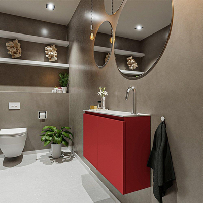 MONDIAZ TURE Toiletmeubel 80x23x50cm met 1 kraangaten 2 deuren fire mat Wastafel Eden rechts Solid Surface Wit