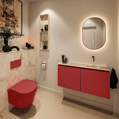 MONDIAZ TURE-DLUX Meuble toilette - 100cm - Fire - EDEN - vasque Frappe - position droite - sans trou de robinet