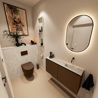 MONDIAZ TURE-DLUX 100cm toiletmeubel Rust. EDEN wastafel Ostra positie rechts. Zonder kraangat.