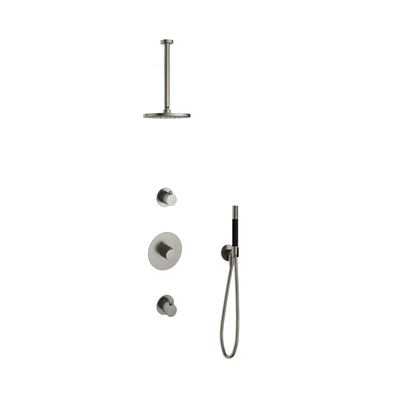 Hotbath Cobber IBS20 Ensemble de douche de pluie encastré - bras de plafond 30cm - tête de douche ronde 20cm - douchette barre - nickel brossé