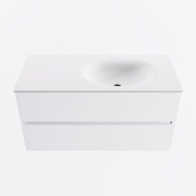 MONDIAZ VICA 100cm meuble sous lavabo Talc 2 tiroirs. Lavabo MOON droit sans trou de robinet, couleur Talc.