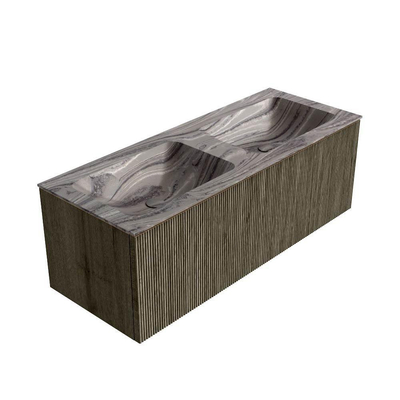 MONDIAZ KURVE-DLUX 120cm badmeubel kleur Shadow met 1 lade en 0 deuren. Wastafel LEAF Dubbel zonder kraangat Sombra.