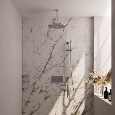 BRAUER Chrome Carving Douche de pluie thermostatique encastrée - boutons-poussoirs - SET 66 - pomme de douche 30cm - bras de plafond - douchette barre - flexible de douche - barre de douche intégrée - chrome