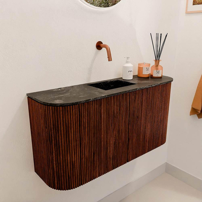 Mondiaz JOYA-DLUX 83.2cm toiletmeubel - ronding links en rechts kleur Ruby - Wastafel FAYE positie Midden Zonder kraangat kleur Lava.