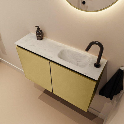MONDIAZ TURE-DLUX 80cm toiletmeubel Oro. EDEN wastafel Opalo positie rechts. Met 1 kraangat.