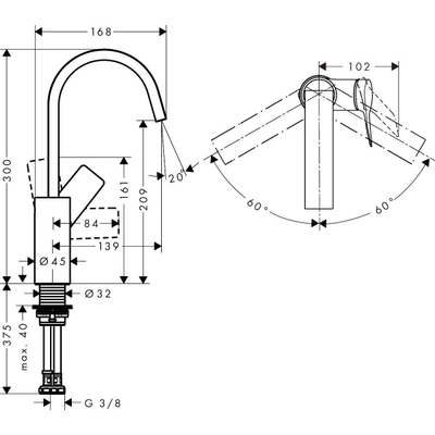 hansgrohe Vivenis Mitigeur lavabo - 21 cm - monocommande - bec pivotant - sans vidage - Brushed Black Chrome
