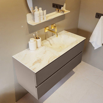 Mondiaz VICA-DLUX ensemble de meuble de salle de bain - 110cm - meuble sous-vasque fumée - 2 tiroirs - lavabo encastré nuage droite - sans trous de robinet - version haute 60cm - frape