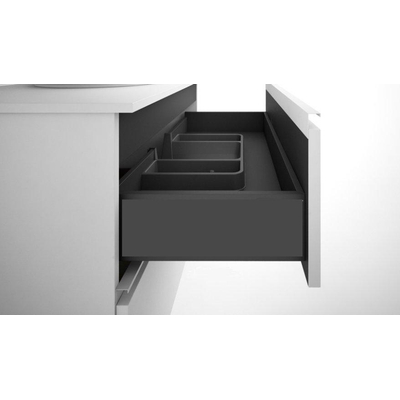 Adema Chaci Ensemble de meuble - 60x46x57cm - 1 vasque en céramique blanche - 1 trou de robinet - 2 tiroirs - miroir rond avec éclairage - noir mat