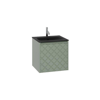 Crosswater Vergo ensemble de meubles de salle de bain - 49.8x47.6x45.5cm - 1 lavabo verre - noir - 1 trou pour robinet - 1 tiroir - vert sauge