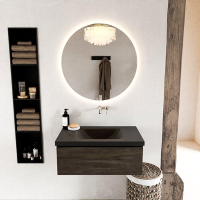 Mondiaz BUKLA Ensemble de meuble - 80x45x34cm - 0 trous de robinet - lavabo centré - solid surface - Urban - sans poignée - 1 tiroir - Mélamine - Marron foncé