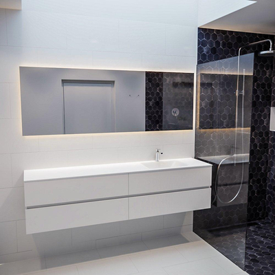 MONDIAZ VICA Ensemble de meuble salle de bain - 200cm - 4 tiroirs - lavabo Cloud à droite - 1 trou de robinet - solid surface talc