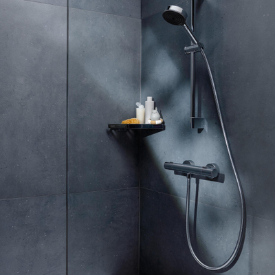 Hansgrohe Pulsify Select S Set de barre de douche - EcoSmart - douchette à main - mitigeur thermostatique - barre de douche 90 cm - support coulissant - flexible de douche - chrome