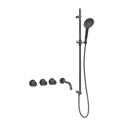 Fortifura Nebbio Badcombinatie-set - thermostaatkraan - glijstang - geïntegreerde - wandaansluitbocht - gladde doucheslang - ronde handdouche - uitloop - geborsteld gunmetal (antraciet)