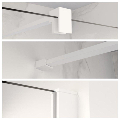 FugaFlow Eccelente Vetro Douche à l’italienne mi-hauteur - 140x80cm - verre mat - 8mm - nano - avec profilé et barre de stabilisation - Blanc mat