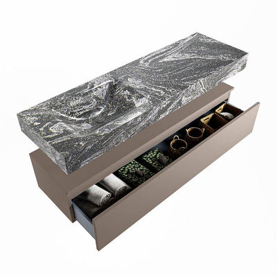 Mondiaz ALAN-DLUX Ensemble de meuble - 150cm - meuble Smoke mat - 1 tiroir - Lavabo Cloud Lava suspendu - vasque Gauche - 0 trous de robinet