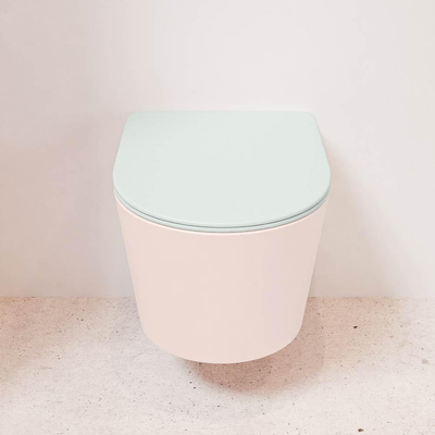 Mondiaz LAVIE WC suspendu – sans bride – 36 x 53 cm – avec abattant softclose – Rosee (rose), abattant Greey (vert clair/gris)