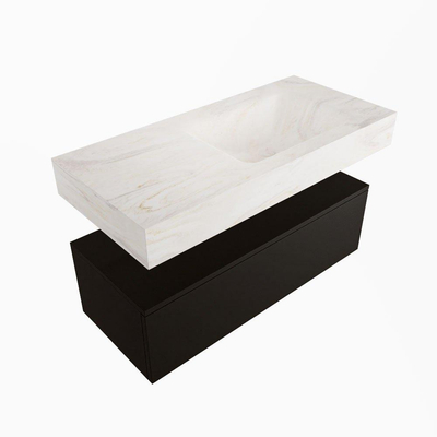 Mondiaz ALAN-DLUX Ensemble de meuble - 100cm - meuble Urban mat - 1 tiroir - Lavabo Cloud Ostra suspendu - vasque droite - 1 trou de robinet
