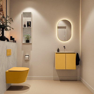 MONDIAZ TURE-DLUX Meuble toilette - 60cm - Ocher - EDEN - vasque Opalo - position centrale - sans trou de robinet